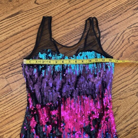 New Esley Multi Color Sequined Party Dress with Mesh Neckline Size S - Picture 9 of 11